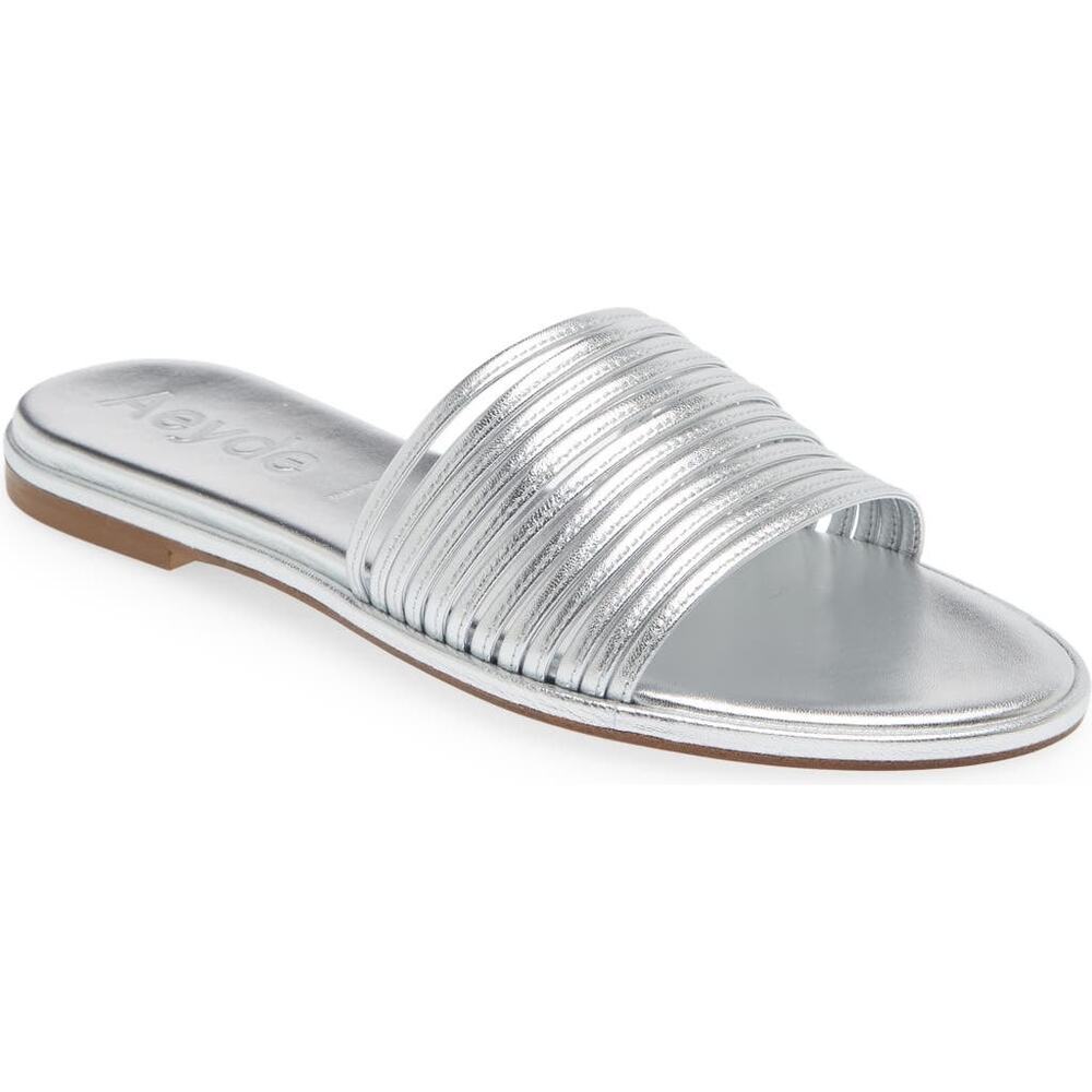 Aeyde NWOB Silver Leather Noa Slide Flat Sandal Size 40 EU 10 US